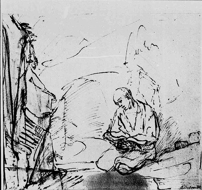 rembrandt harmensz van rijn_betender hieronymus n'felsiger landschaft_um 1648_1650